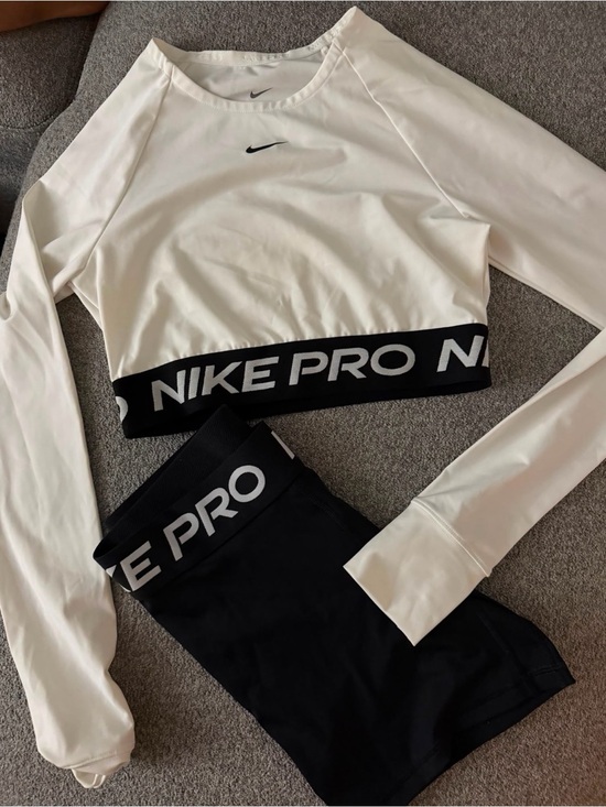 Nike Pants - Nike White and Black Kids' Athletic Crop Top and Shorts Set